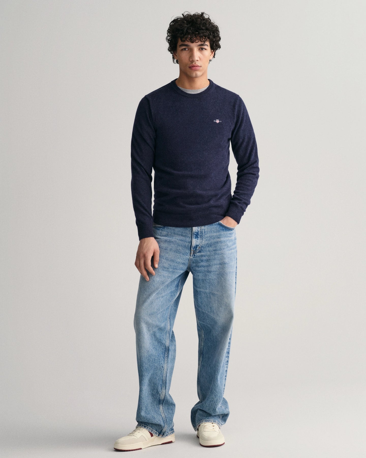 Superfine Lambswool C-Neck - Dark Navy Melange