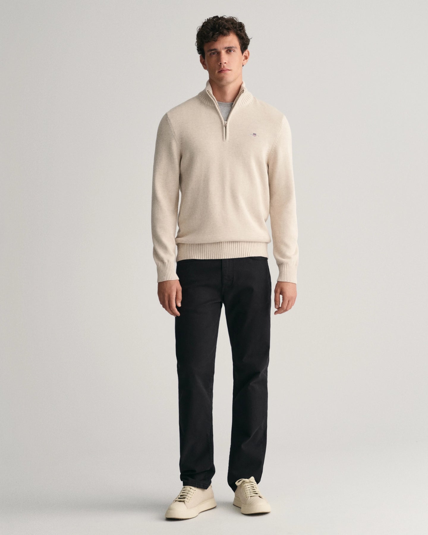 Casual Cotton Halfzip - Light Beige Melange