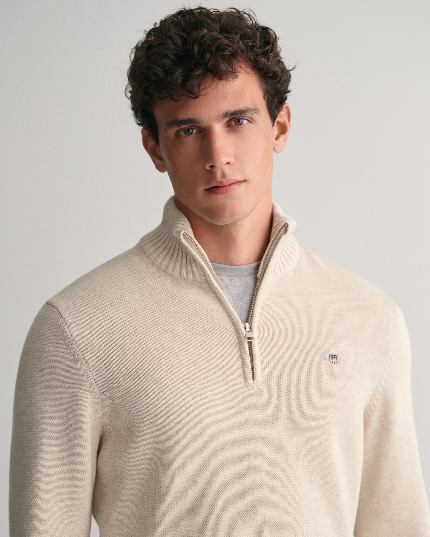 Casual Cotton Halfzip - Light Beige Melange