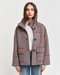 Checked Cropped Wool Jacket - College Blue