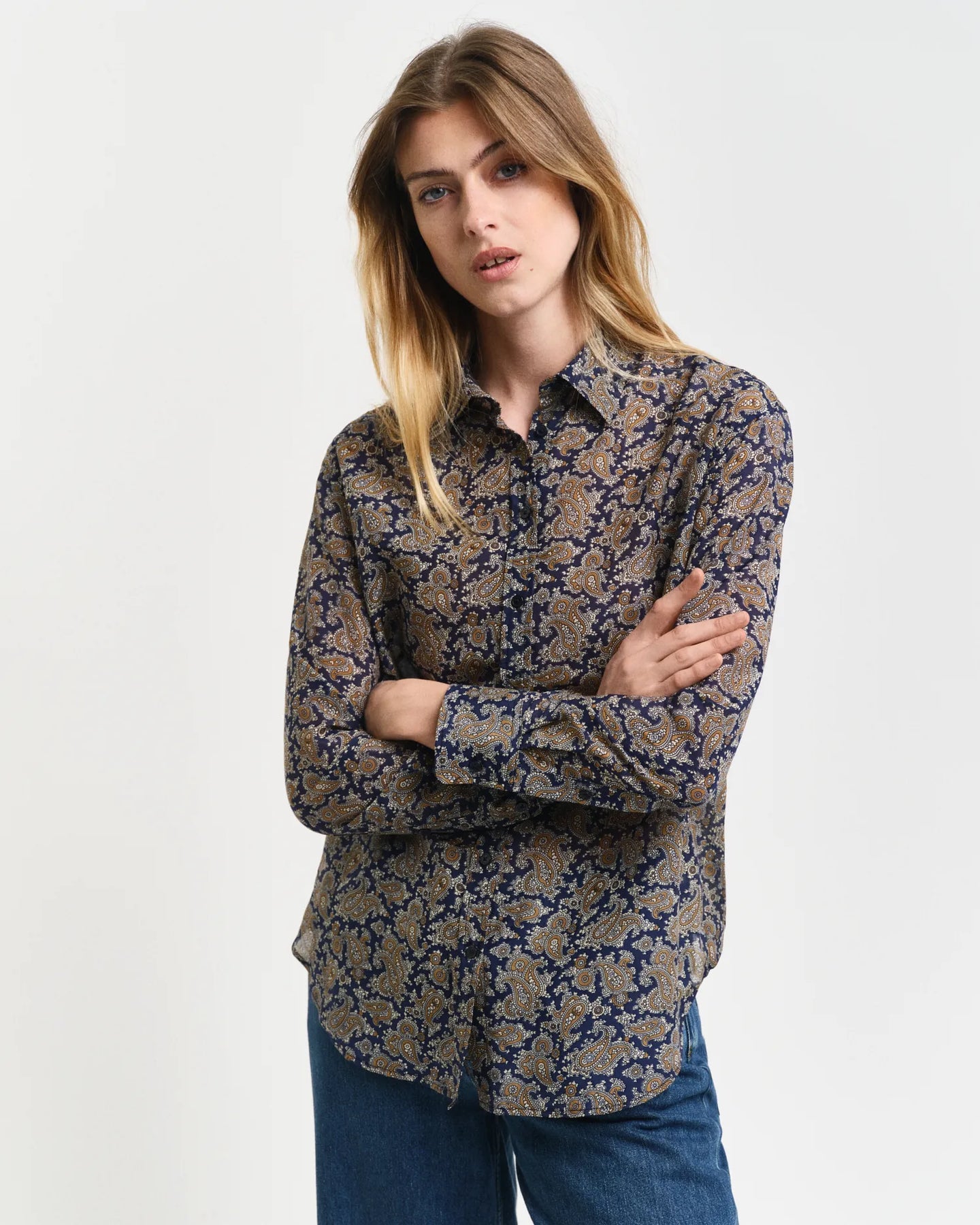 Rel Paisley Cot Silk Shirt - Persian Blue