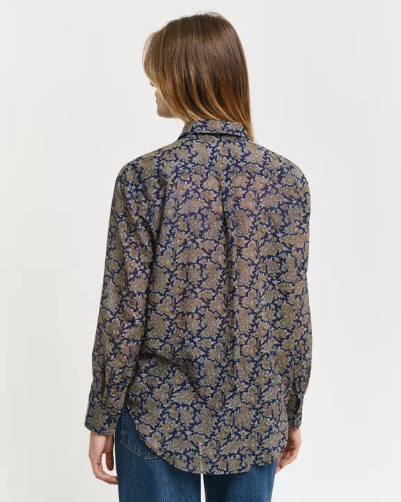 Rel Paisley Cot Silk Shirt - Persian Blue