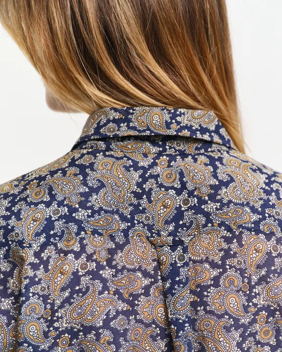 Rel Paisley Cot Silk Shirt - Persian Blue