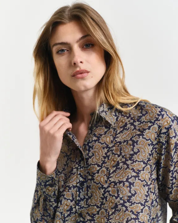 Rel Paisley Cot Silk Shirt - Persian Blue