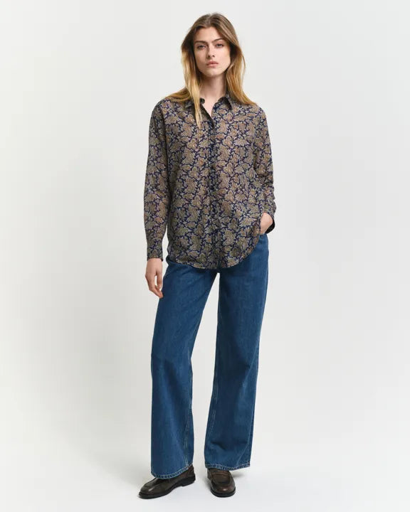 Rel Paisley Cot Silk Shirt - Persian Blue