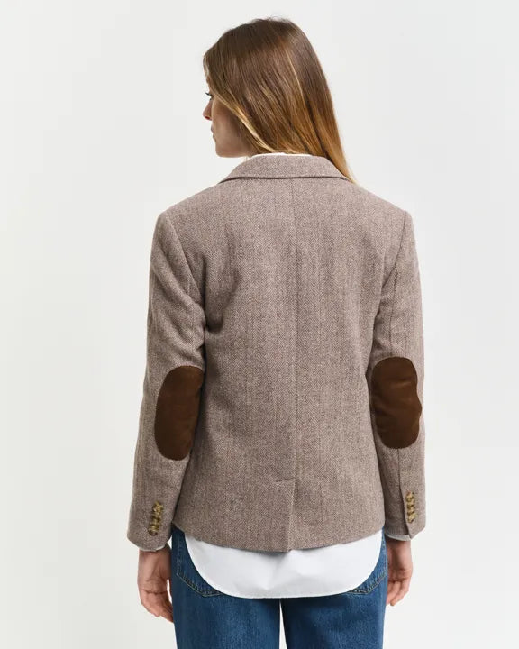 Reg Herringbone Short Blazer - Caramel Beige