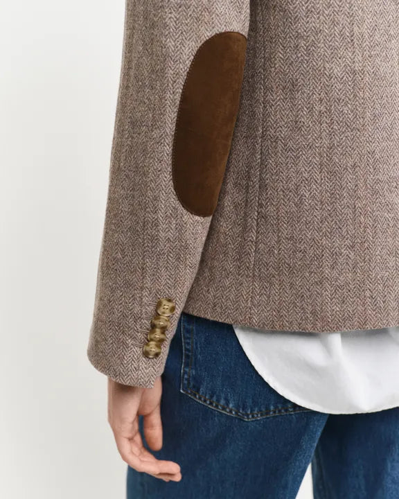 Reg Herringbone Short Blazer - Caramel Beige