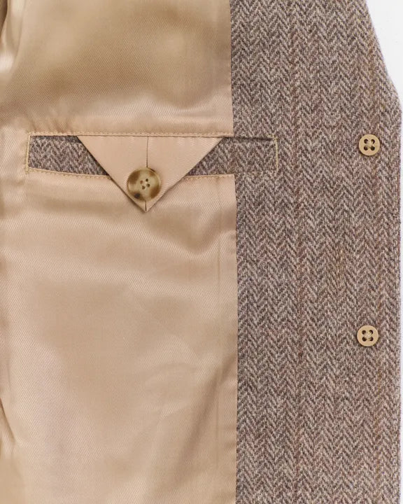Reg Herringbone Short Blazer - Caramel Beige