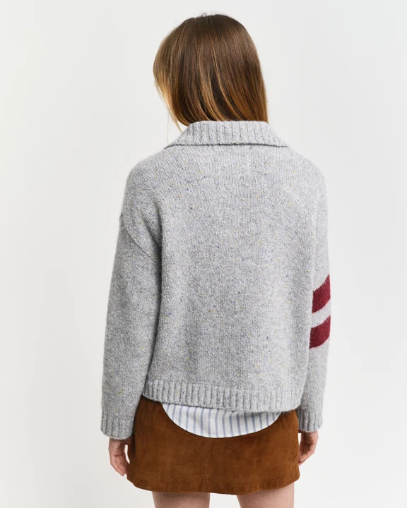 G Intarsia Knitted Polo - Light Grey Melange