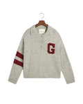 G Intarsia Knitted Polo - Light Grey Melange