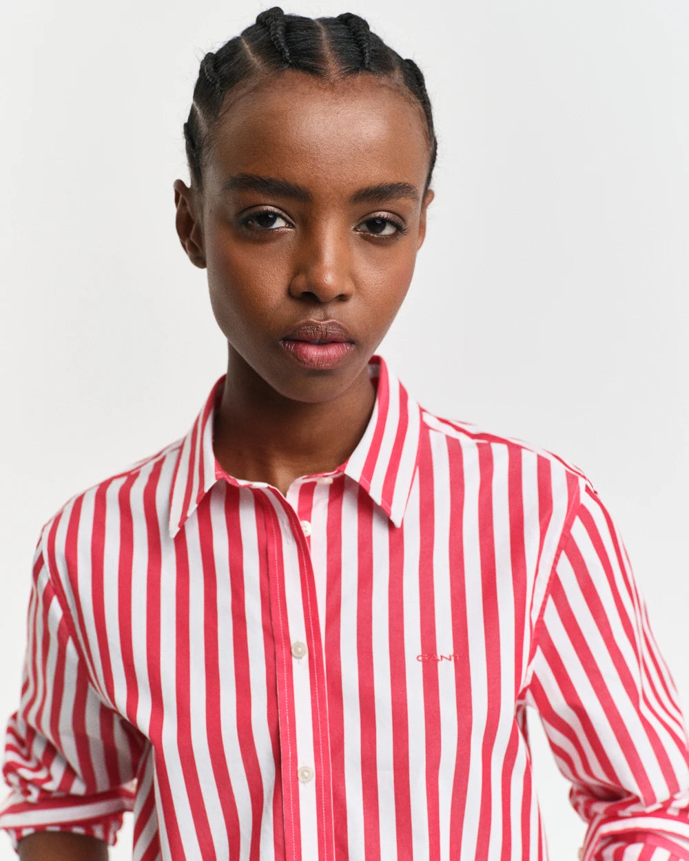 Reg Poplin Wide Striped Shirt - Bright Red