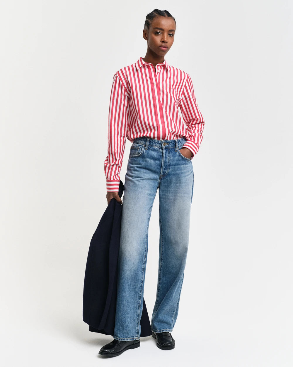 Reg Poplin Wide Striped Shirt - Bright Red