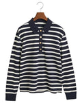 Breton Stripe Långärmad Pikétröja - Evening Blue