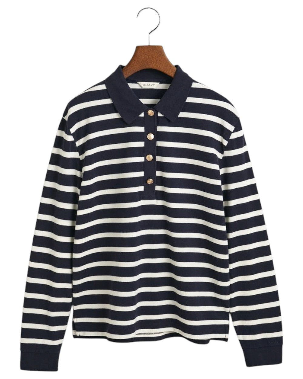 Breton Stripe Långärmad Pikétröja - Evening Blue