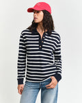 Breton Stripe Långärmad Pikétröja - Evening Blue