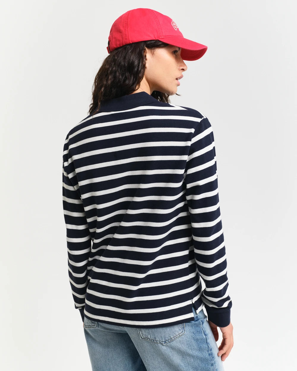 Breton Stripe Långärmad Pikétröja - Evening Blue