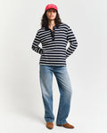 Breton Stripe Långärmad Pikétröja - Evening Blue
