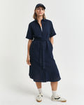Reg Linen Ss Shirt Dress - Evening Blue