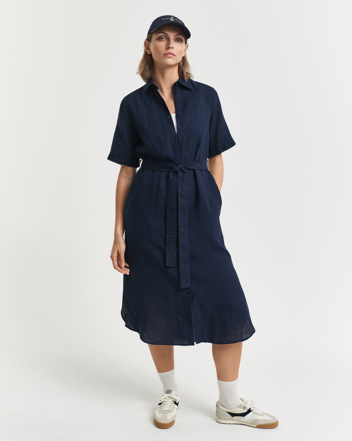 Reg Linen Ss Shirt Dress - Evening Blue