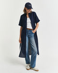 Reg Linen Ss Shirt Dress - Evening Blue