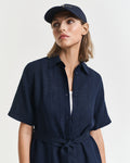 Reg Linen Ss Shirt Dress - Evening Blue