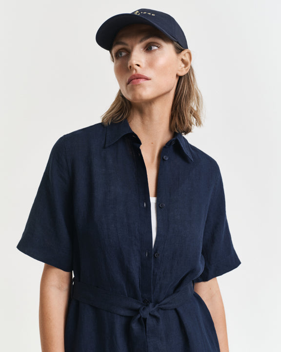 Reg Linen Ss Shirt Dress - Evening Blue