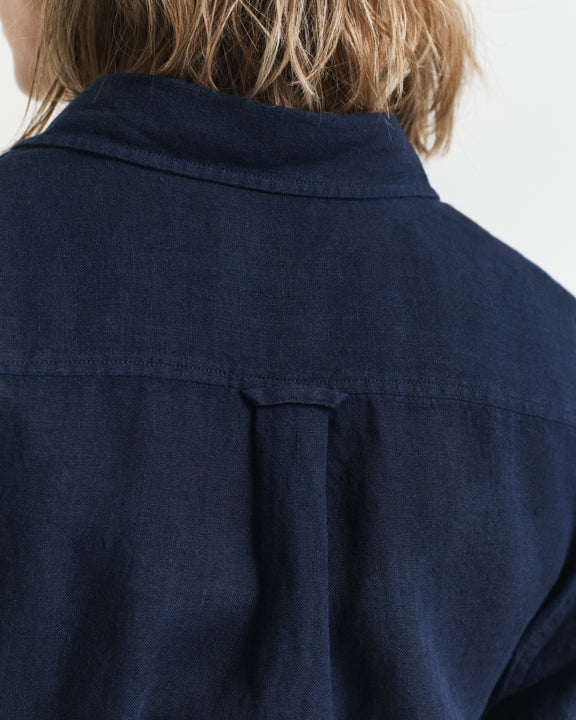 Reg Linen Ss Shirt Dress - Evening Blue