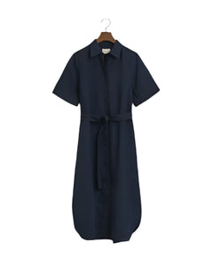 Reg Linen Ss Shirt Dress - Evening Blue