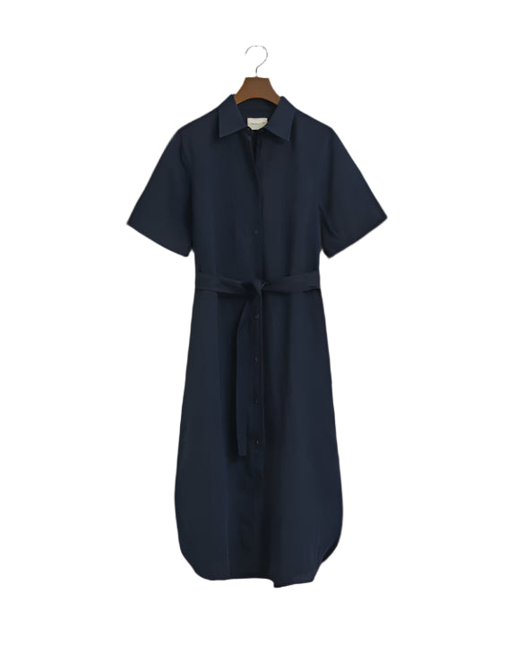 Reg Linen Ss Shirt Dress - Evening Blue