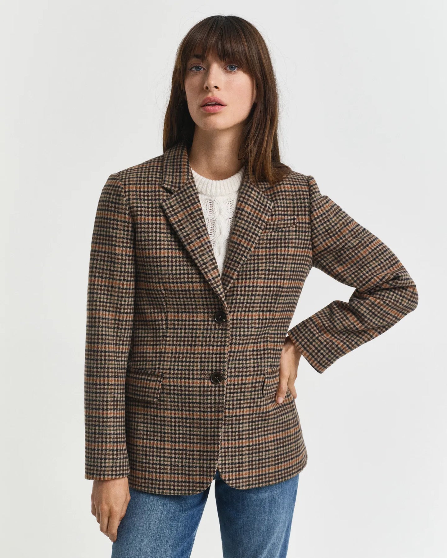 GANT Reg Wool Houndstooth Blazer - Roasted Walnut
