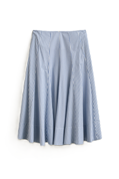 Stripe Ctn Panel Midi Skirt - Hydrangea Blue