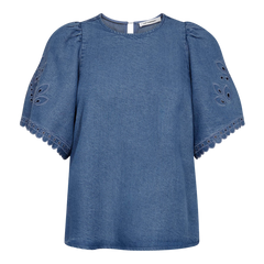 Tillycc Emb Ss Blouse - Denim Blue