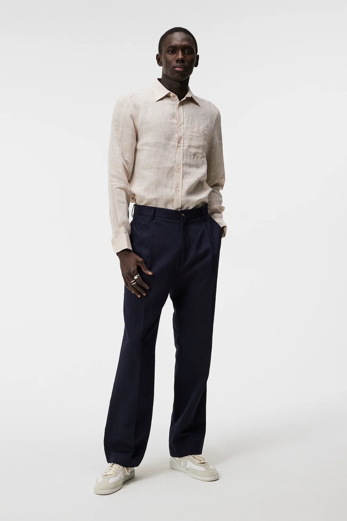 Linen Melange Ls Slim Shirt - Safari Beige