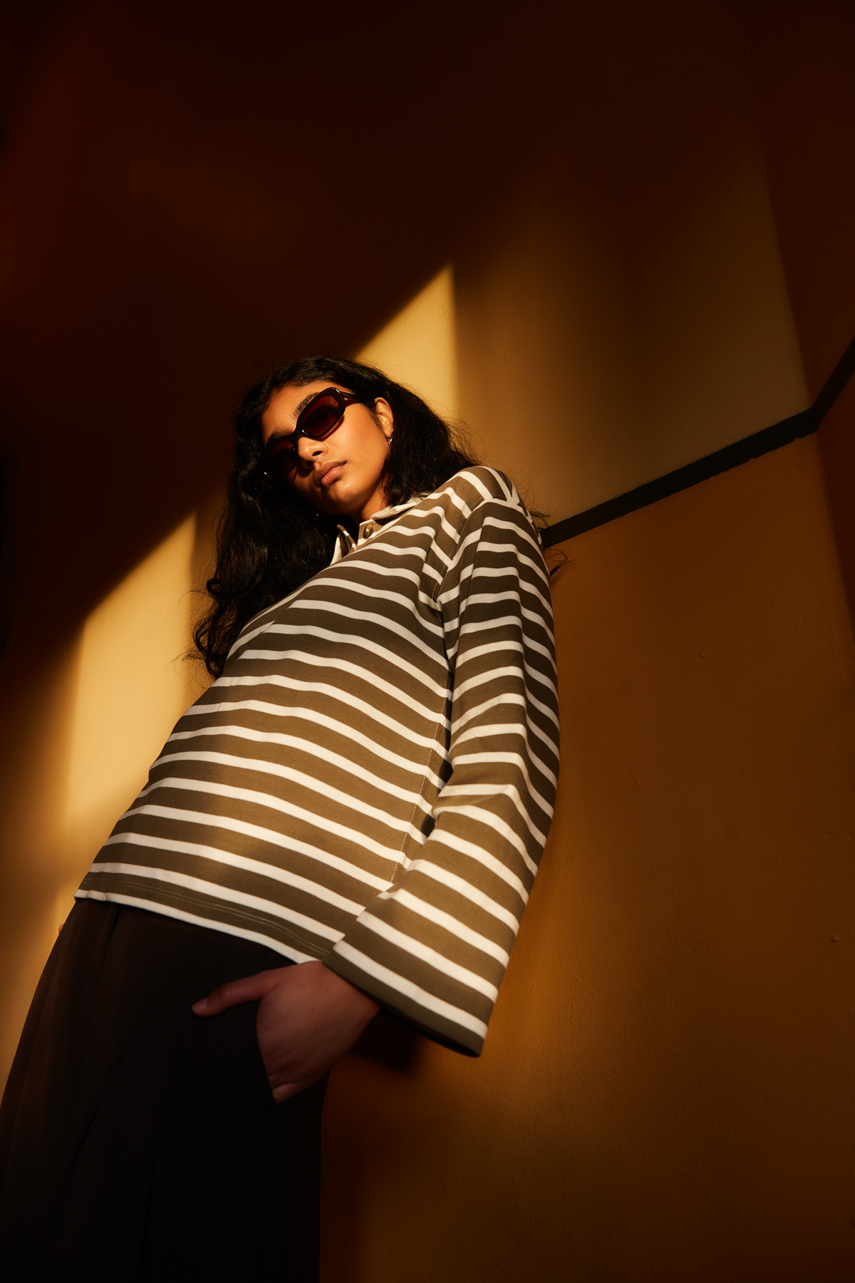 Wada Ls Stripe Collar Top - Kalamata Snow White