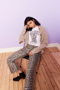Print Denim Betzy Cropped - Leopard