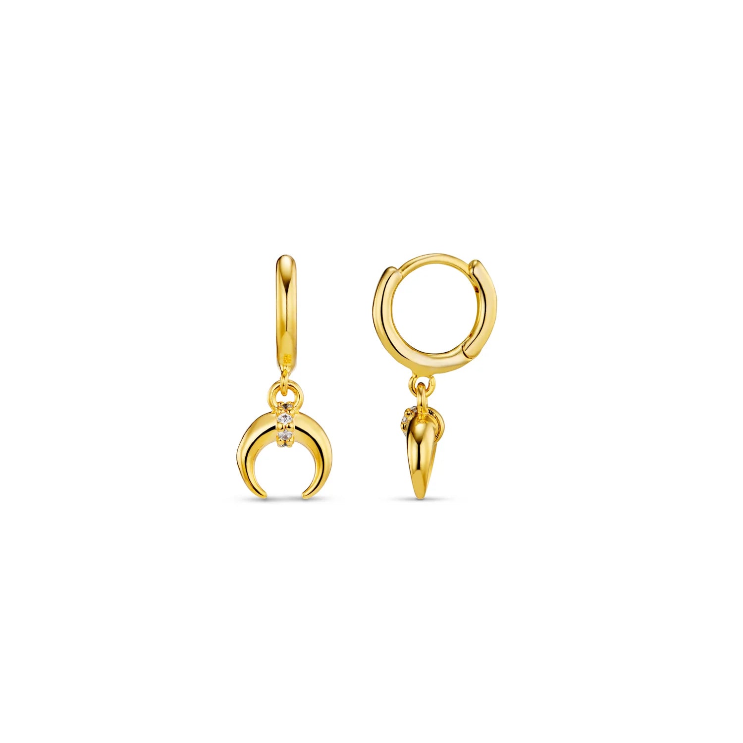Pave Crescent Charm Micro Hoop - Gold