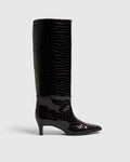 Olivia Leather High Shafted Boot - Fig Croco