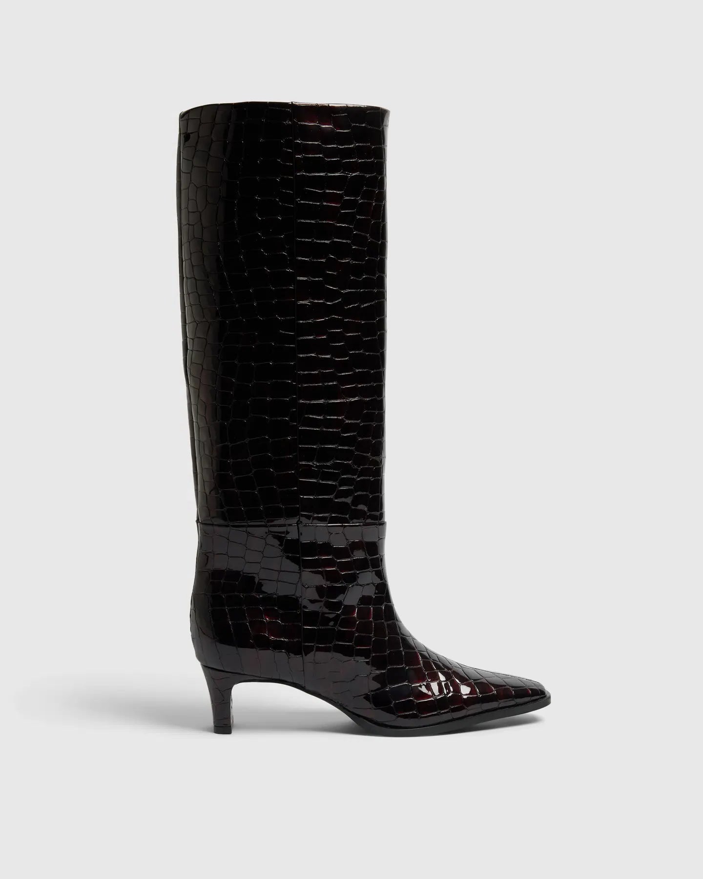 Olivia Leather High Shafted Boot - Fig Croco