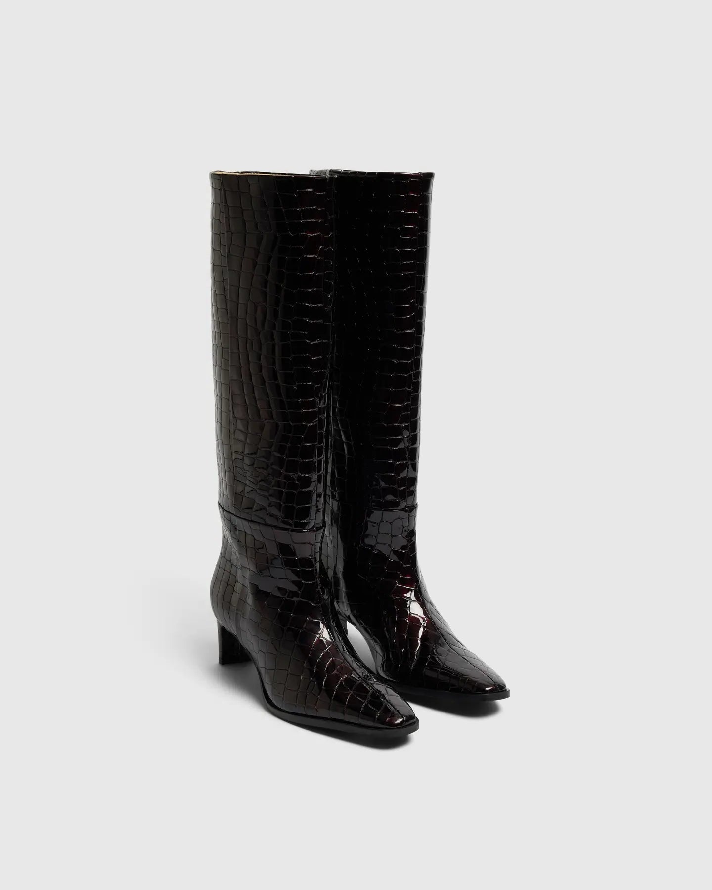 Olivia Leather High Shafted Boot - Fig Croco
