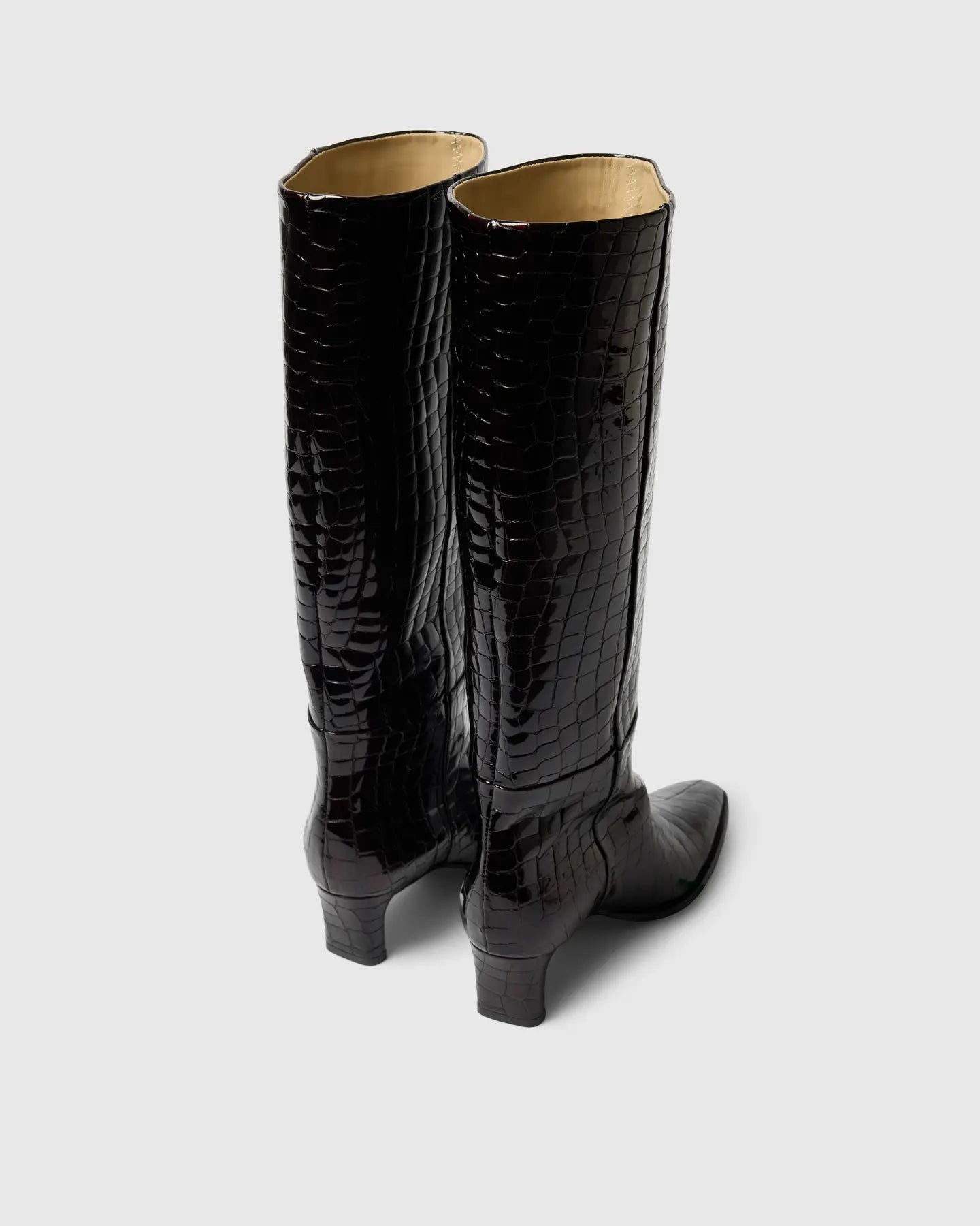 Olivia Leather High Shafted Boot - Fig Croco