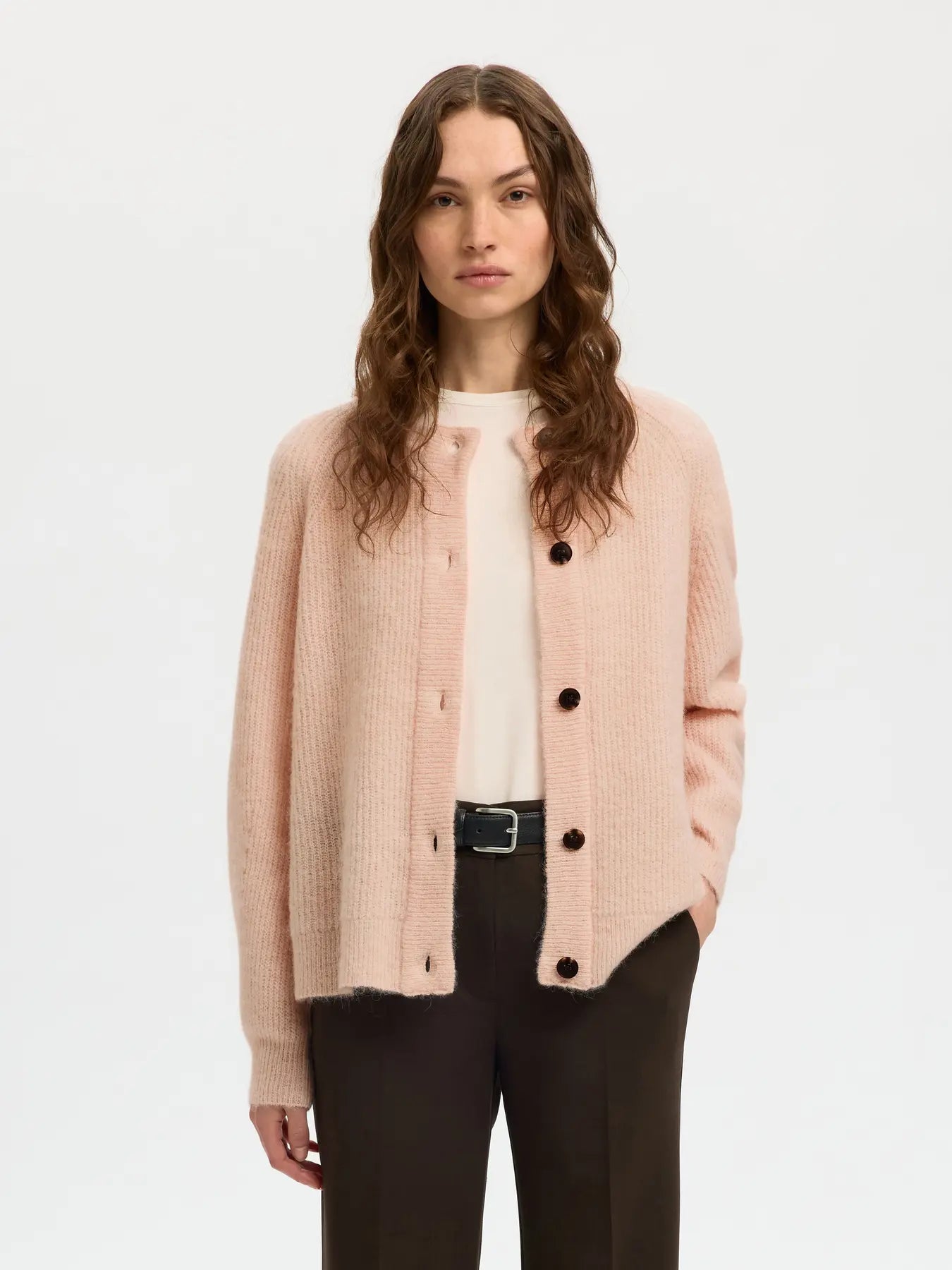 Lulu Ls Knit Short Cardigan - Pale Dogwood Melange