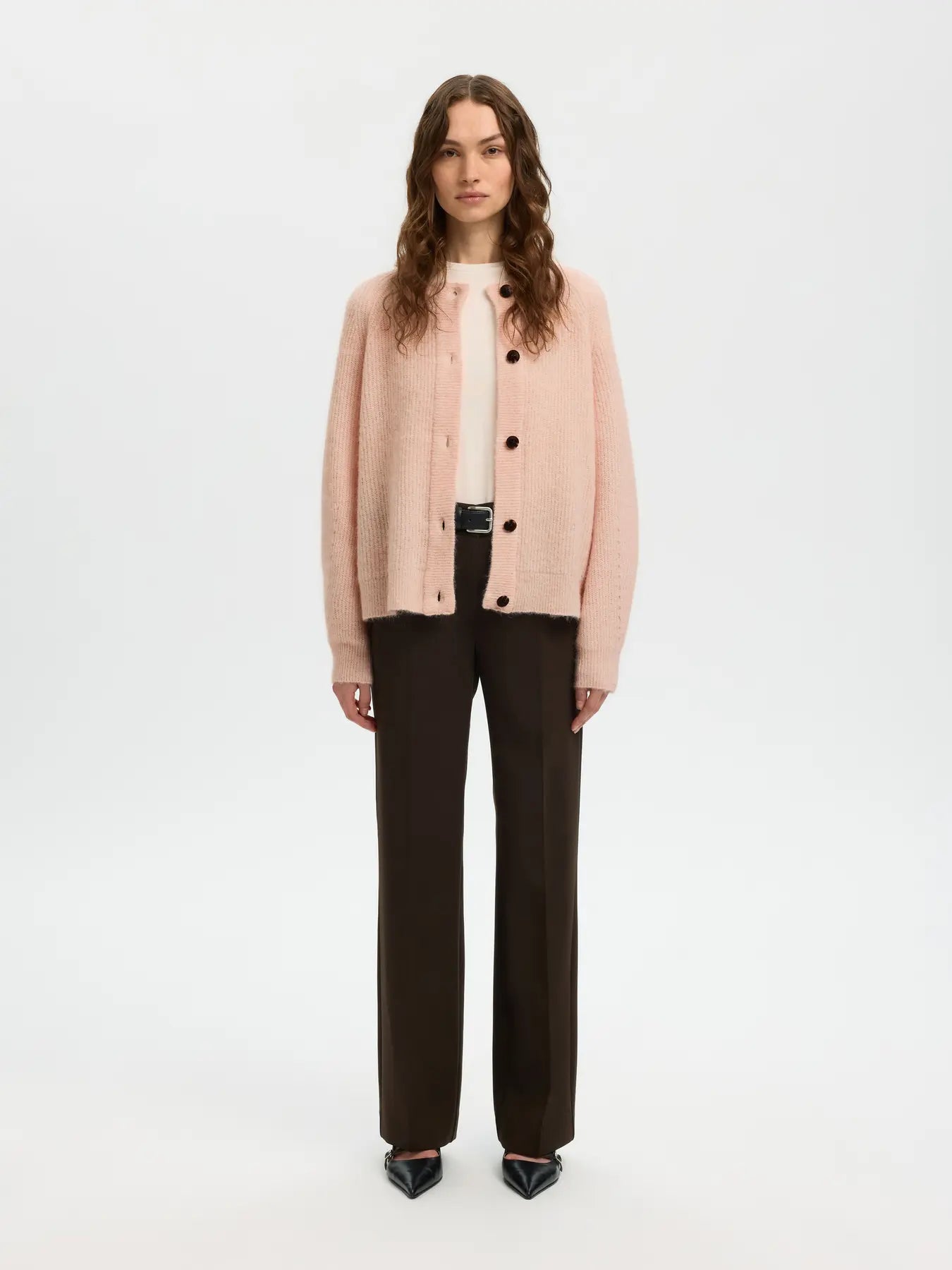 Lulu Ls Knit Short Cardigan - Pale Dogwood Melange