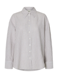 Cleo Oversize Linen Blend Shirt - Bright White Chocolate Chip