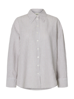 Cleo Oversize Linen Blend Shirt - Bright White Chocolate Chip
