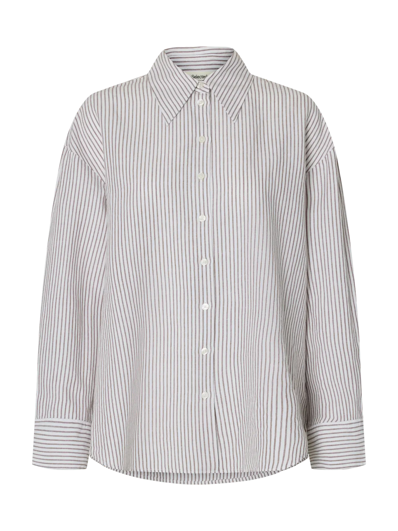 Cleo Oversize Linen Blend Shirt - Bright White Chocolate Chip
