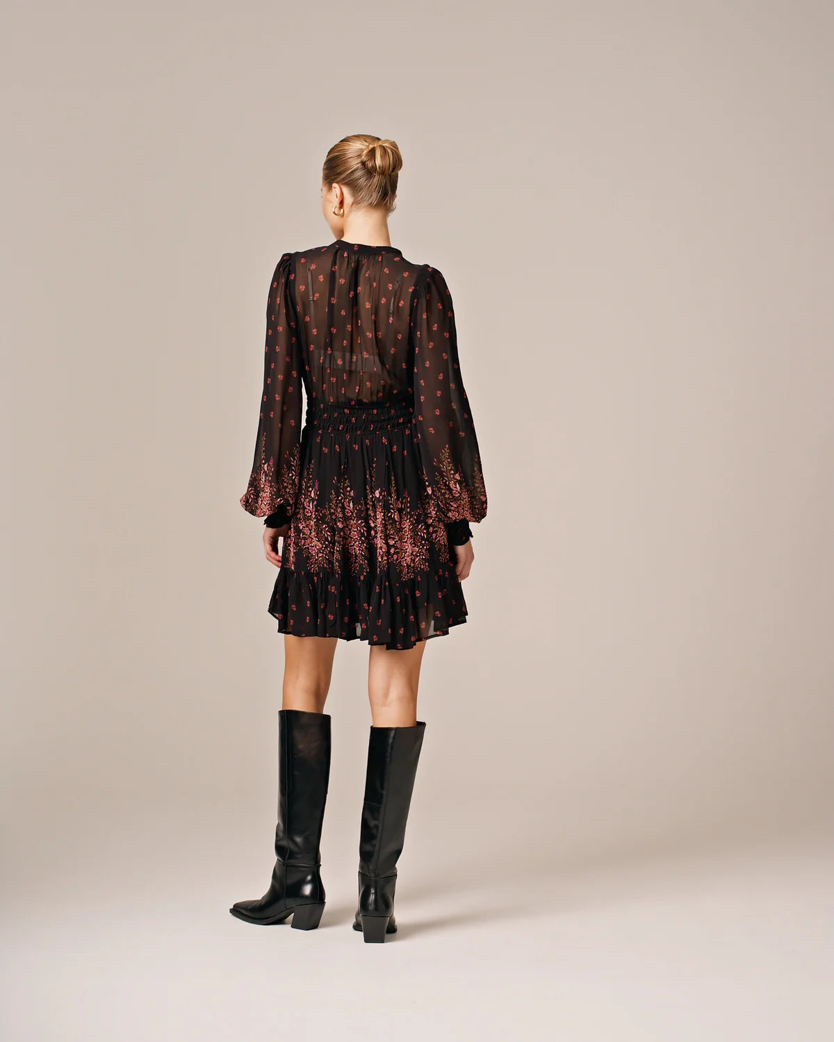 Georgette Mini Dress - Midnight Bouquet