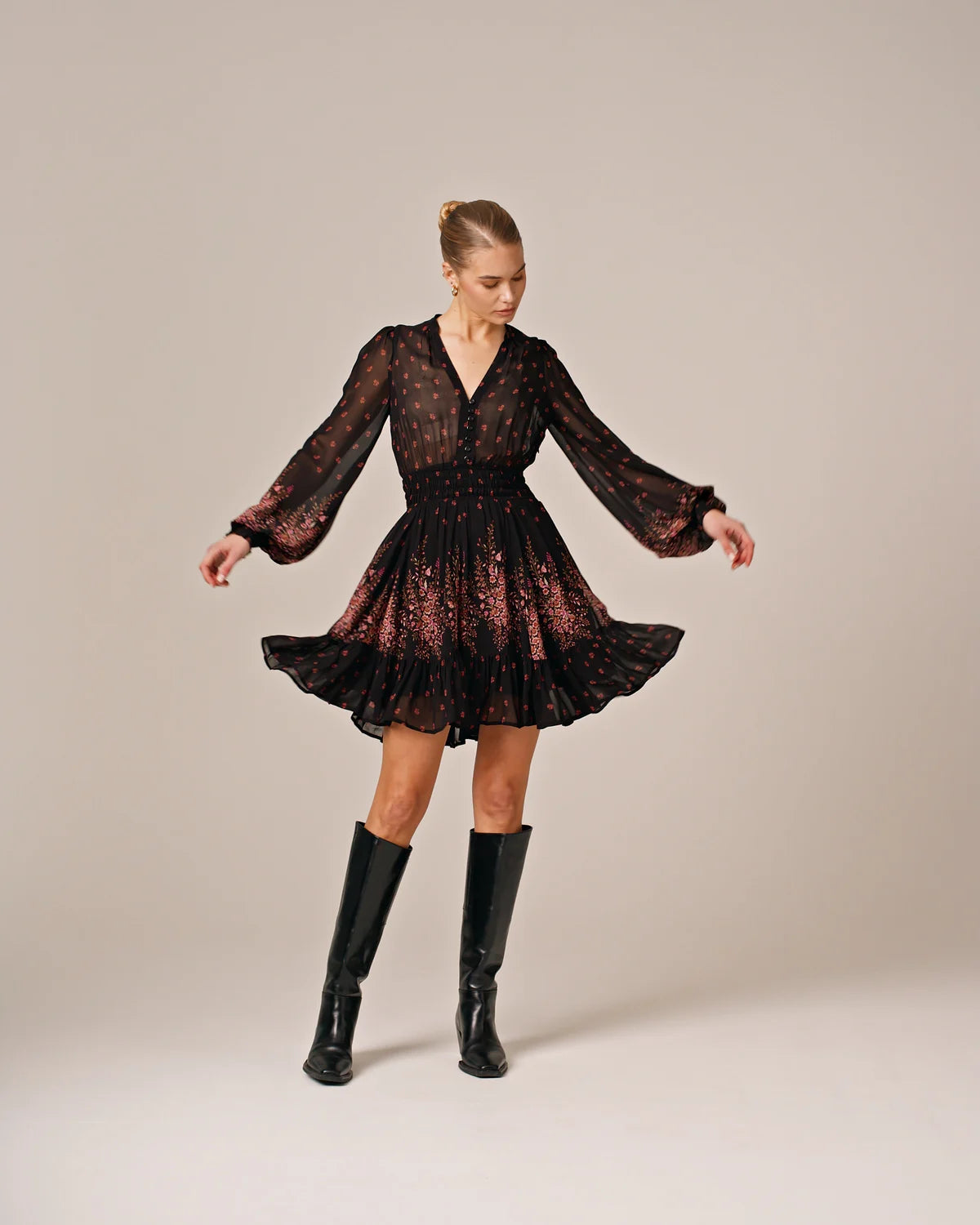 Georgette Mini Dress - Midnight Bouquet
