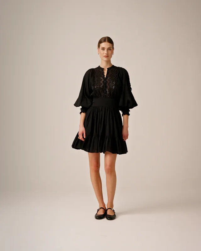 Cotton Slub Mini Dress - Black