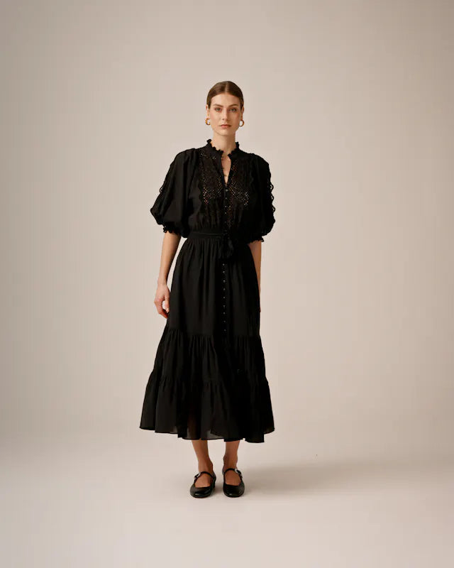 Cotton Slub Midi Dress - Black