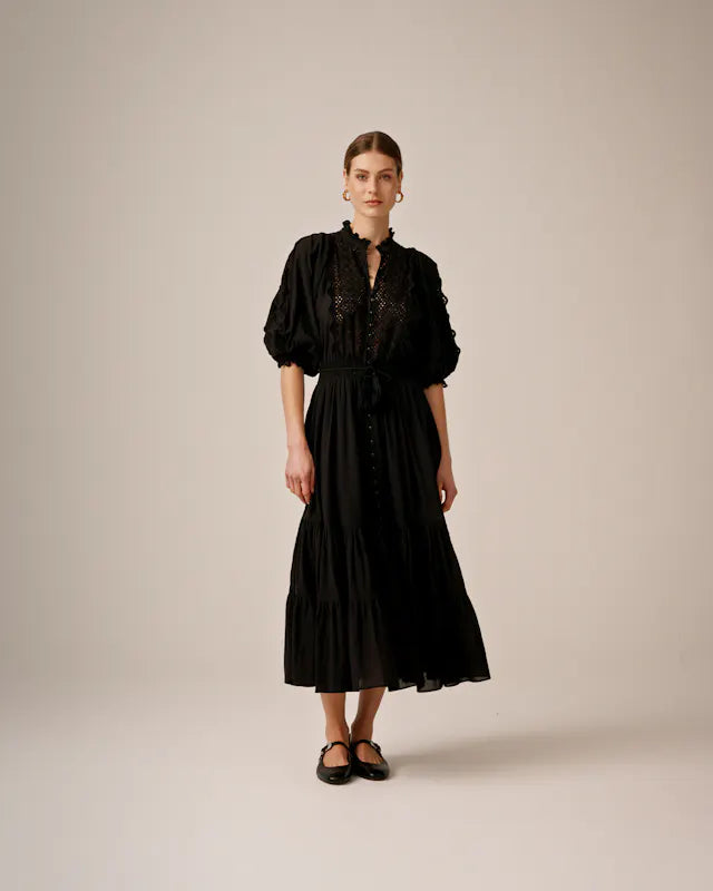 Cotton Slub Midi Dress - Black